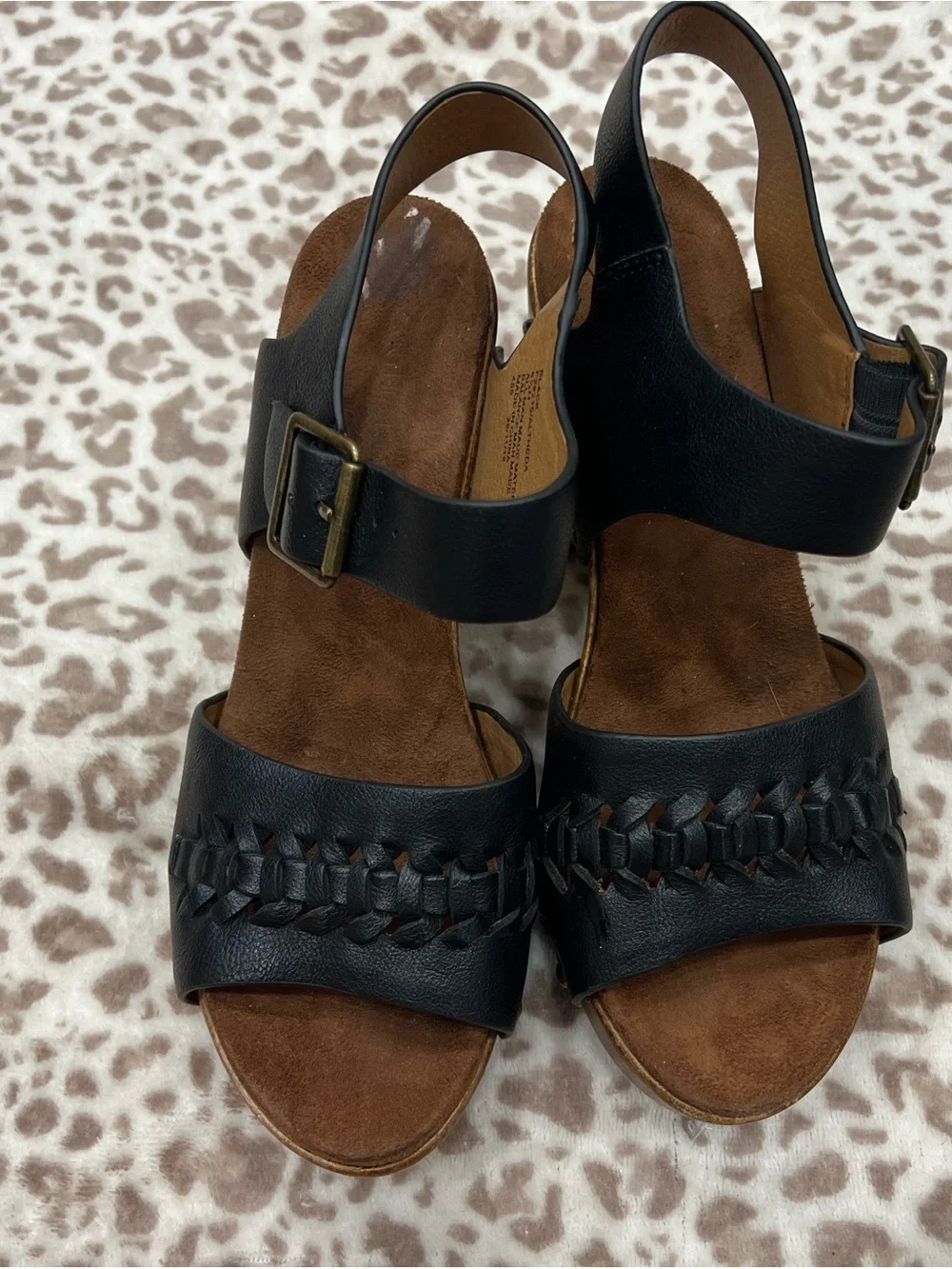 Black Leather Platform Sandals with Stud Accents